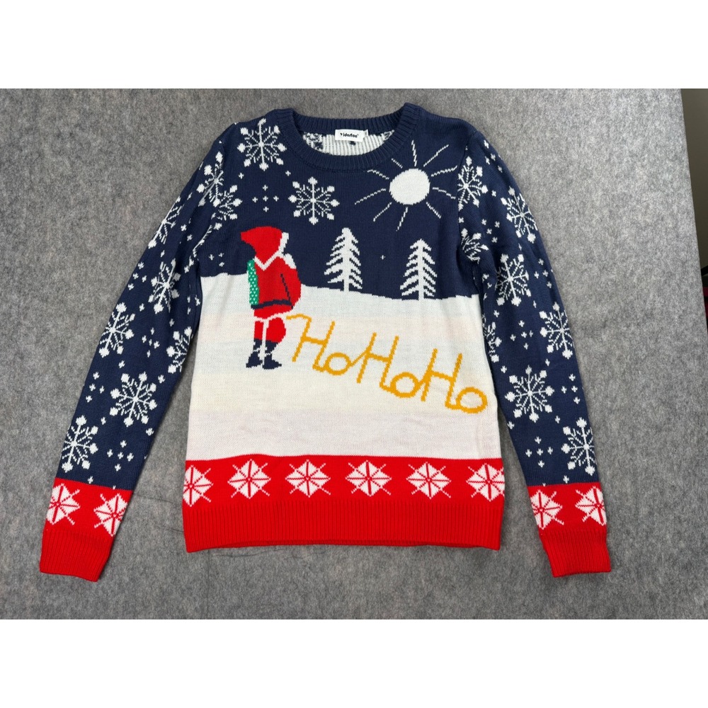 Yidarton Ugly Christmas Sweater Mens M Blue Knit Santa Ho Ho Ho Party Holiday